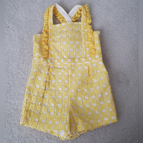 Janie and Jack Girls Eyelet Romper in Sunshine Yellow sz3 - Picture 11 of 14